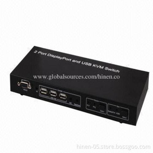 2 Ports DisplayPort and USB KVM Switch, Supports MIC and Earphone Function for Audio Equipment